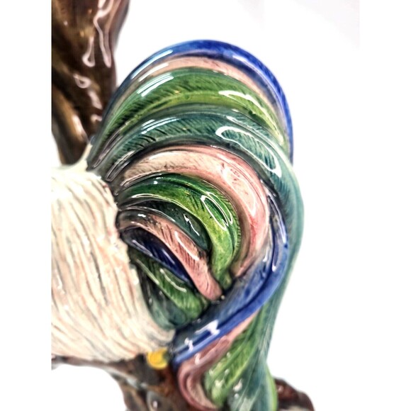 17" Italian Majolica Lamp Base Rooster & Tree Figurine Italy Hand Painted Signed - Picture 4 of 16